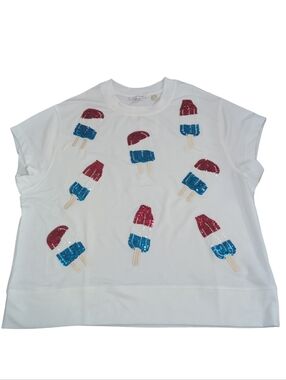 Mary Square Popsicles Emily Top T-shirt, Rocket Pops Ice Cream Sequins New Sz SM